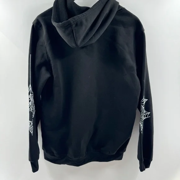 Black Zip-Up Hooded Jacket – Size Large, Spider & Web Graphic - Picture 6 of 8